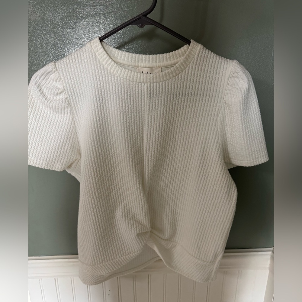 bohme White Textured Short Sleeve Knit Top